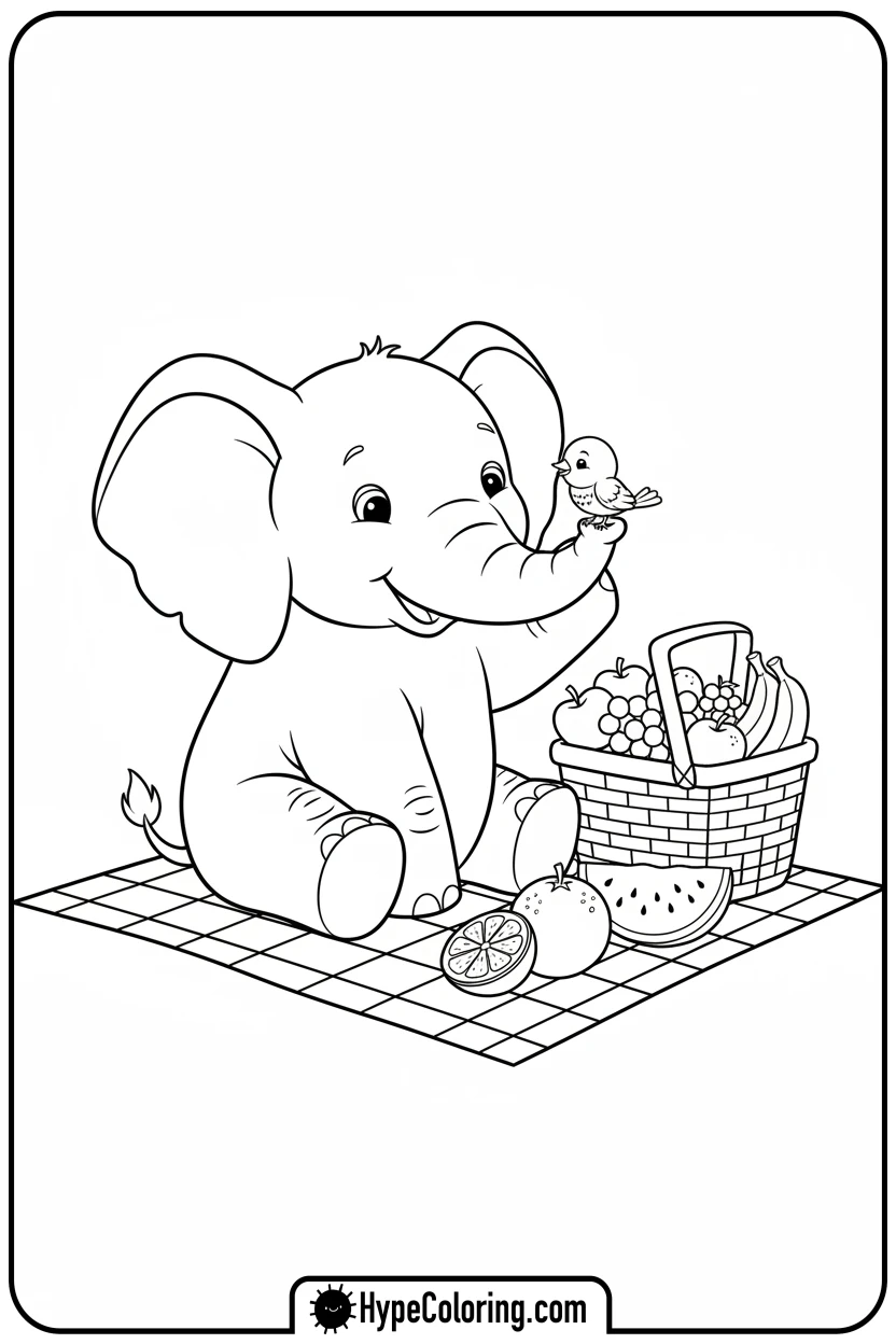 elephant-on-a-picnic - coloring book pages of elephants