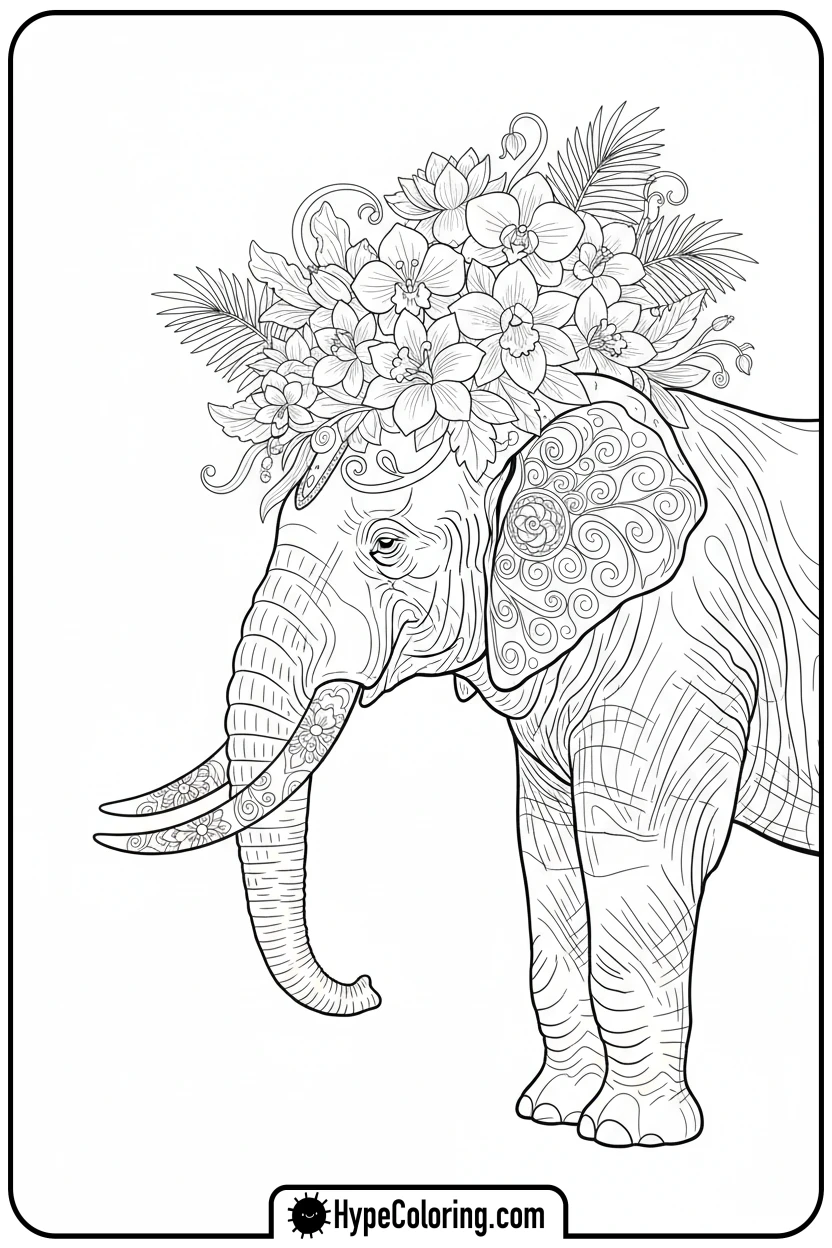 elephant-with-flower-crown - coloring book pages of elephants