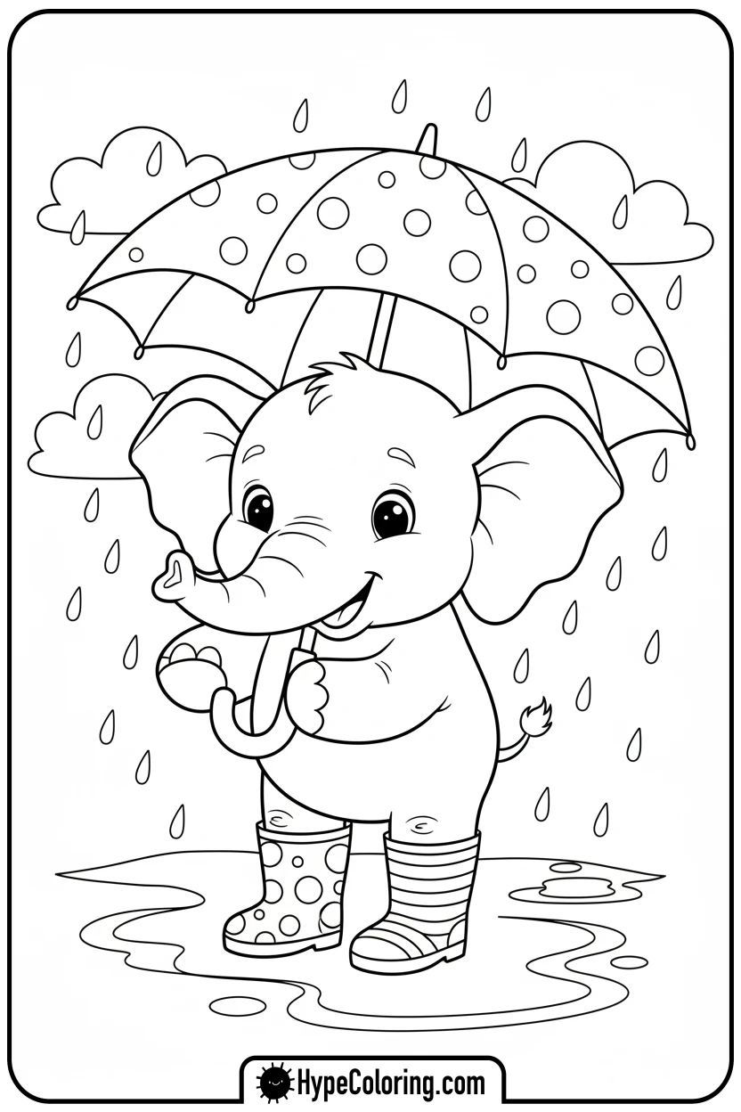 elephant-with-umbrella-and-boots - coloring book pages of elephants