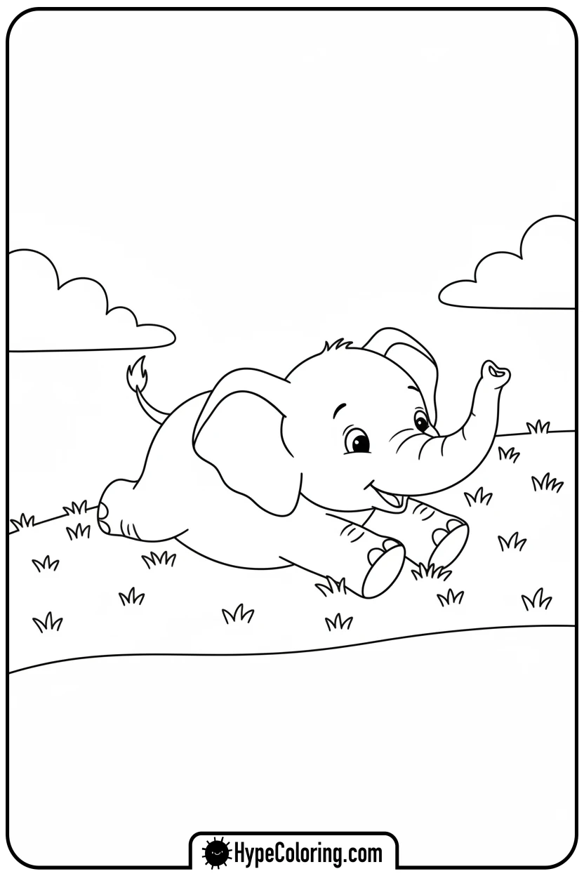 baby-elephant-sliding-down-hill - coloring book pages of elephants