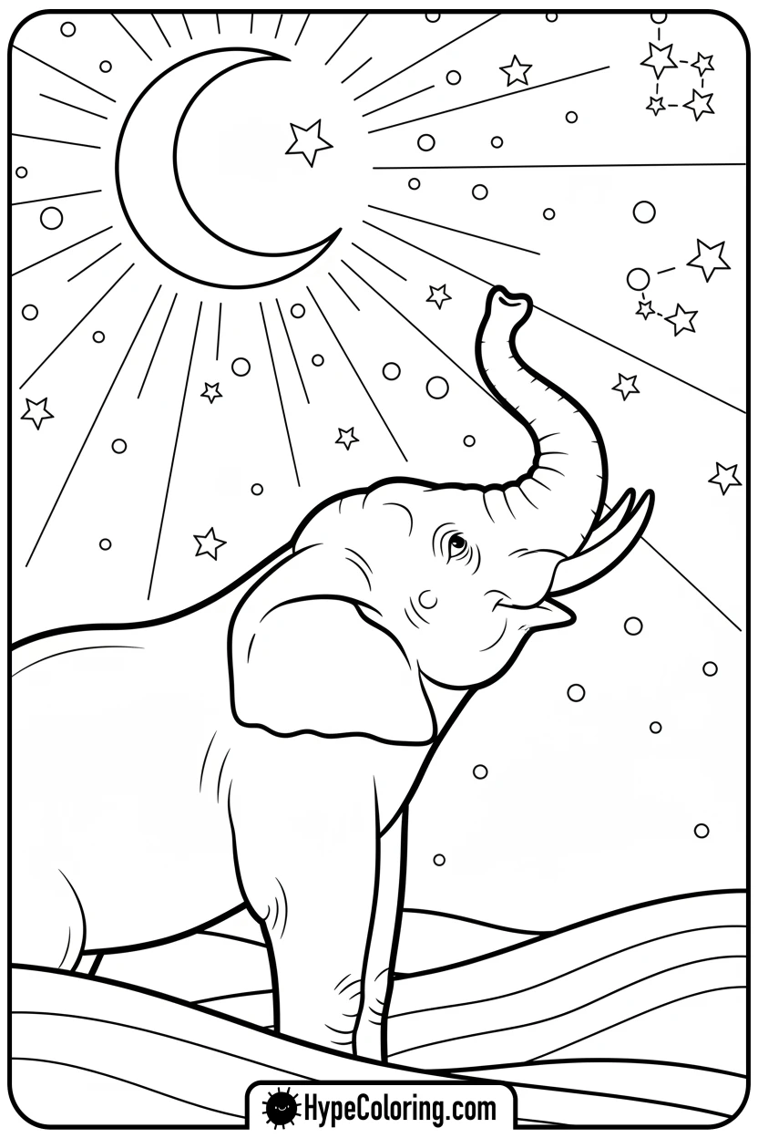 elephant-star-gazing - coloring book pages of elephants