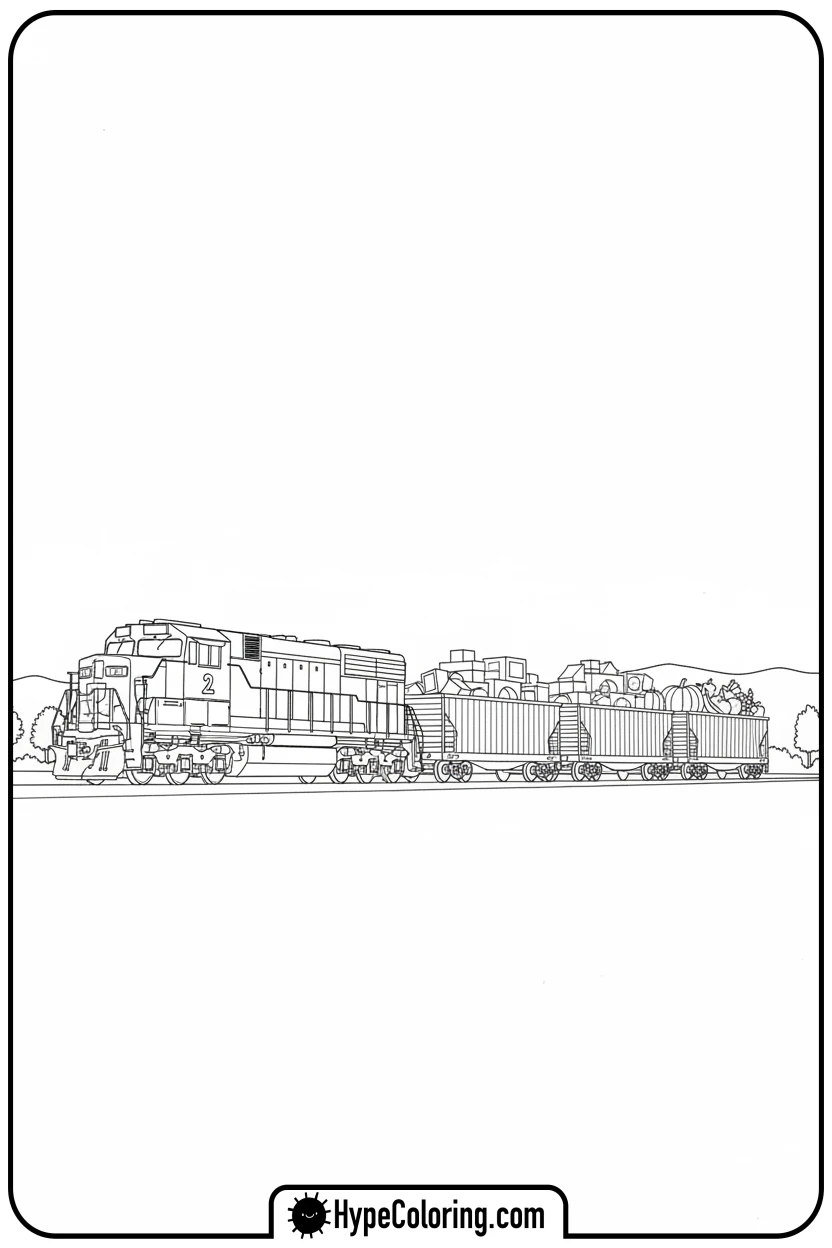 red-freight-train-with-cargo - coloring pages of trains