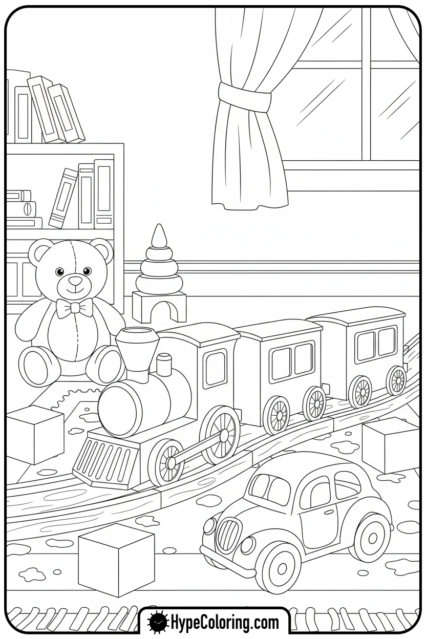 toy-train-in-playroom - coloring pages of trains