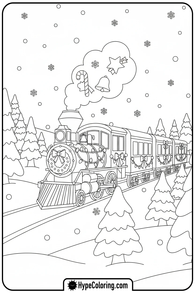 festive-holiday-train-in-snow - coloring pages of trains