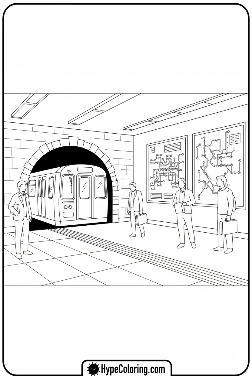 subway-train-exiting-tunnel - coloring pages of trains