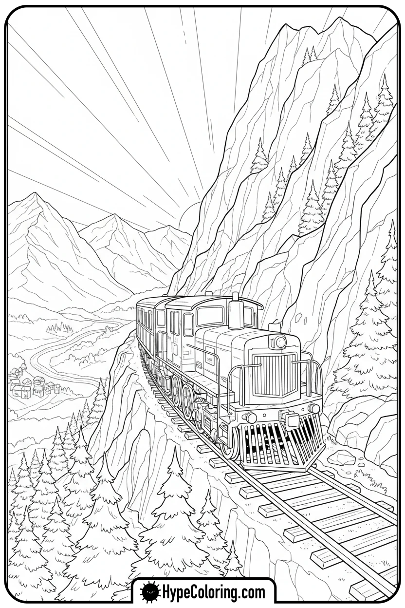 mountain-train-climbing - coloring pages of trains