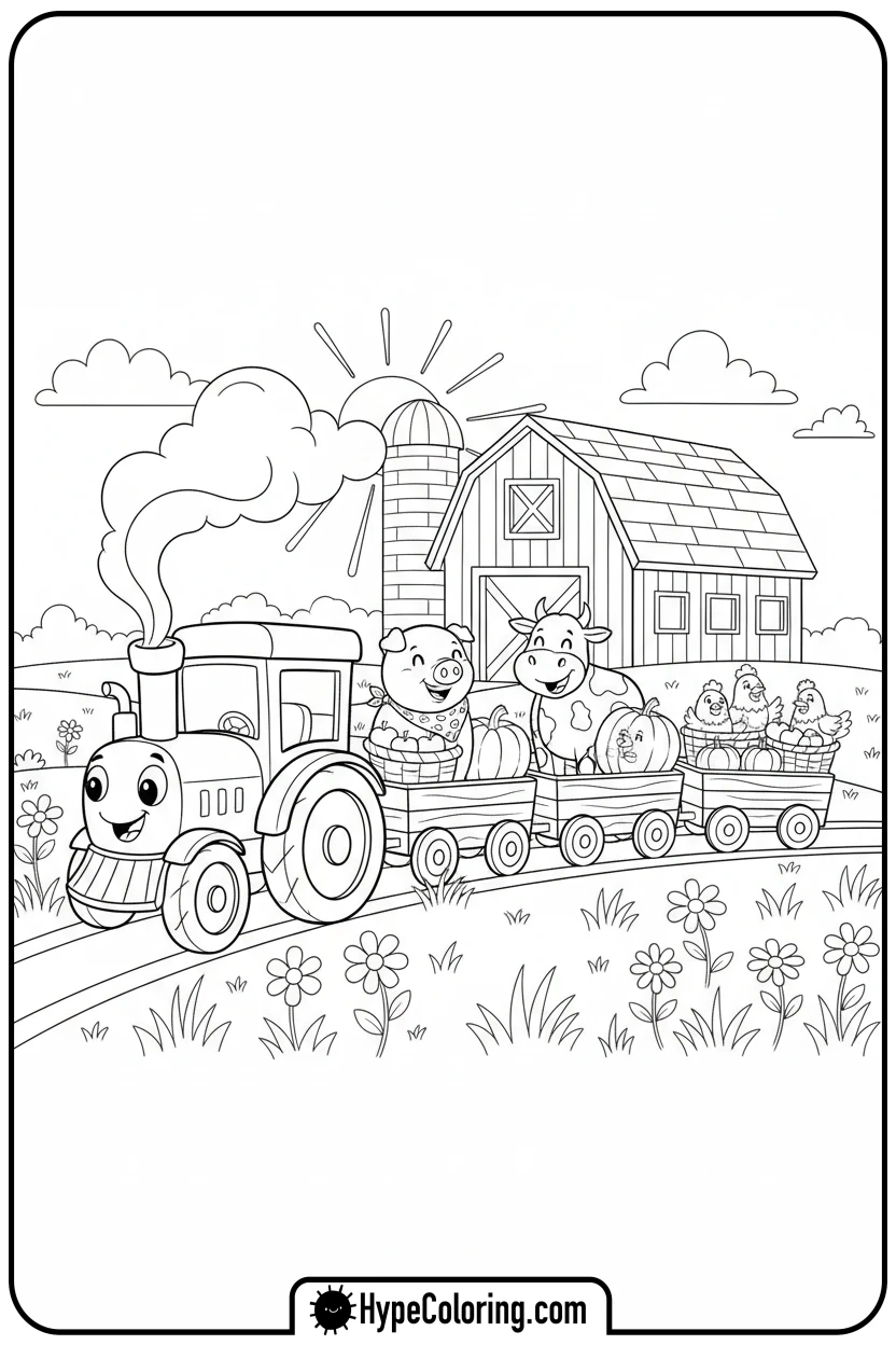 farm-train-with-animals - coloring pages of trains