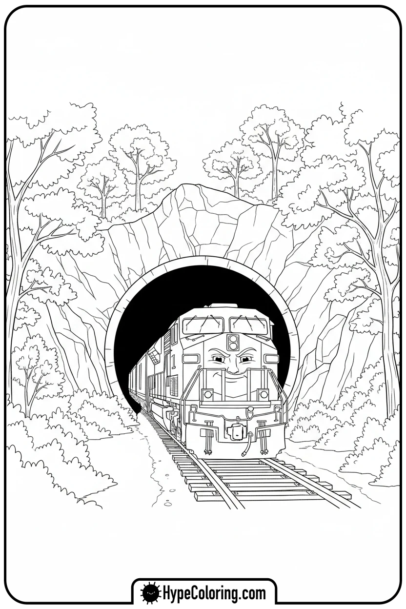freight-train-entering-tunnel - coloring pages of trains
