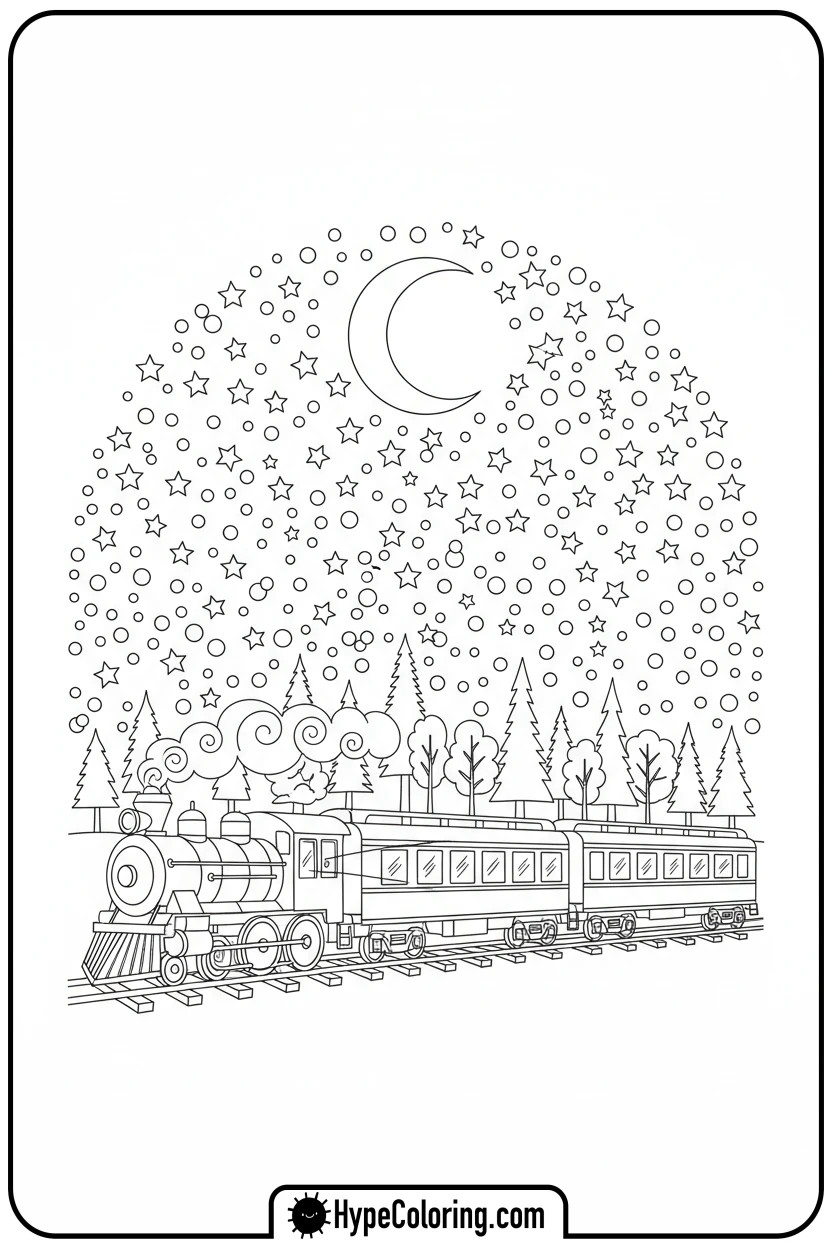 night-train-under-stars - coloring pages of trains