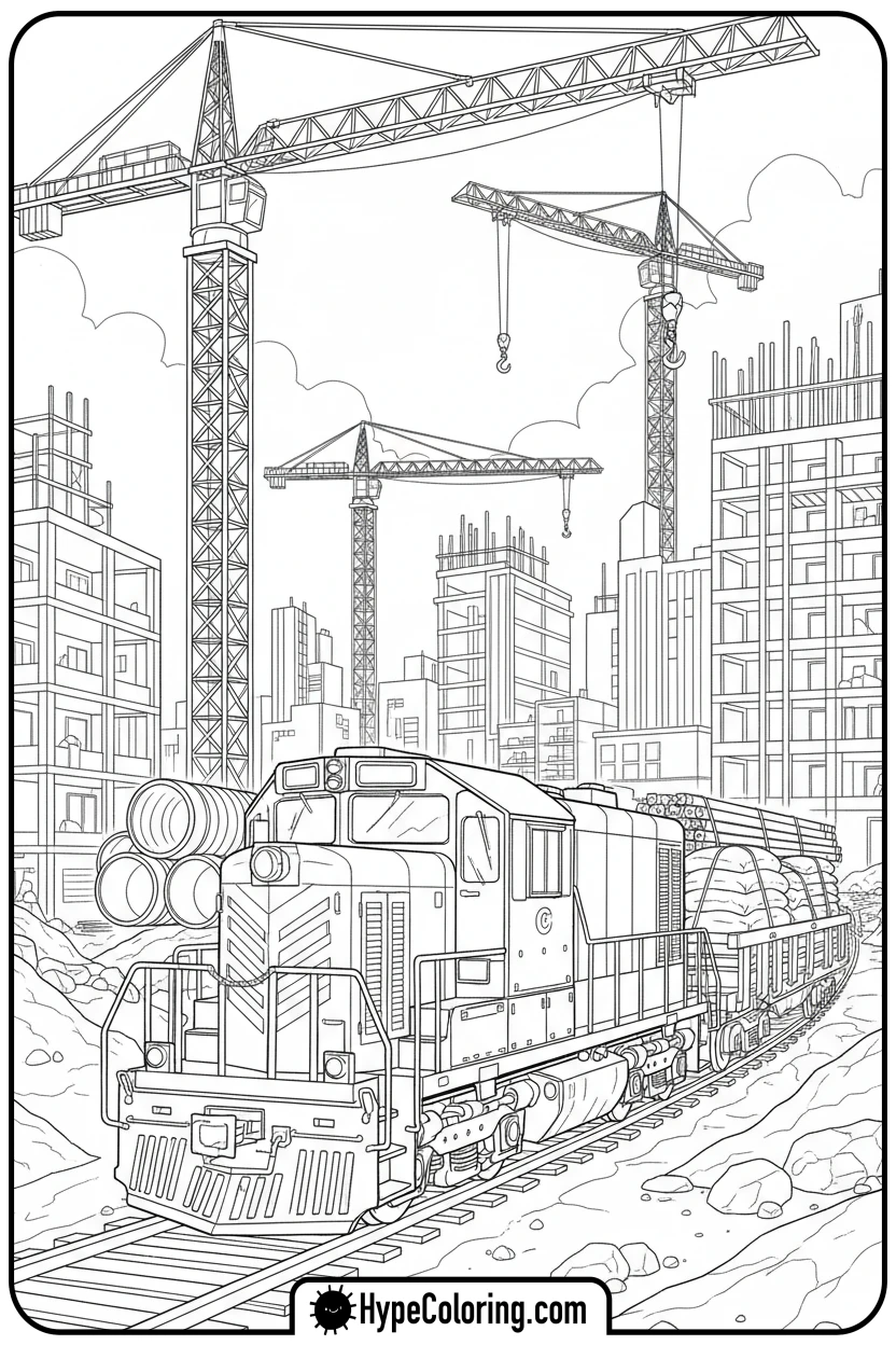 construction-train-with-materials - coloring pages of trains