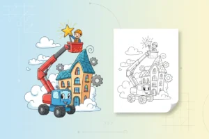 a-cheerful-cherry-picker-extending - construction coloring pages