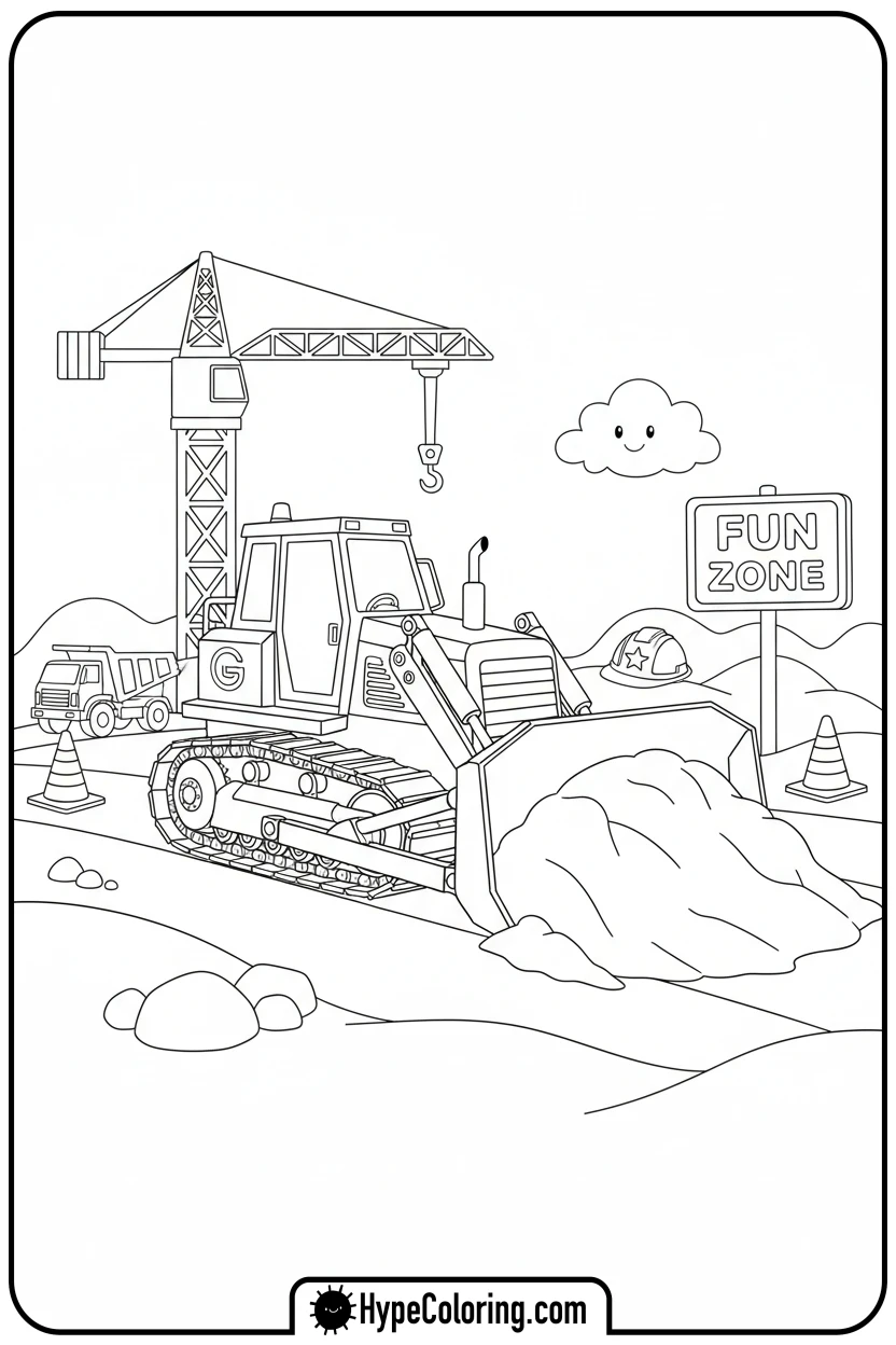 Click to download PDF bulldozer-pushing-sand - construction coloring pages