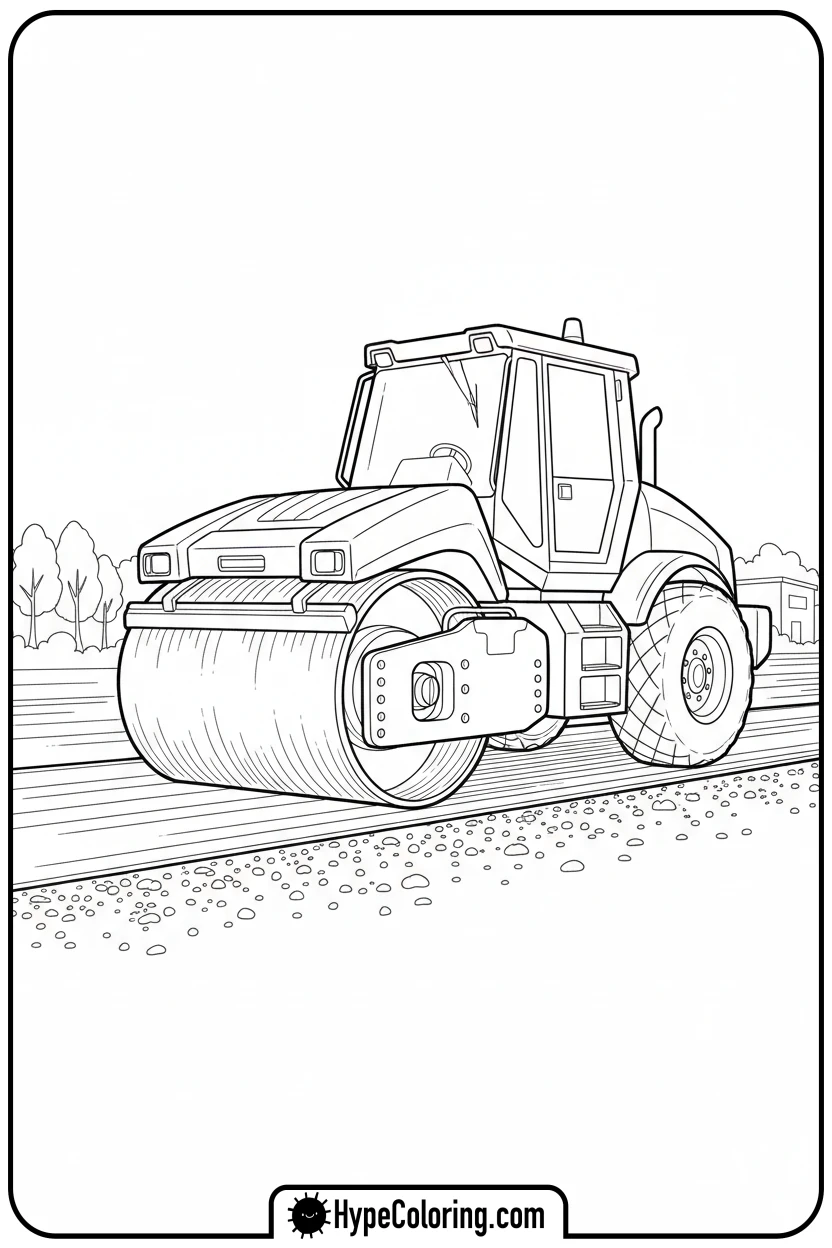 Click to download PDF road-roller-flattening-path - construction coloring pages