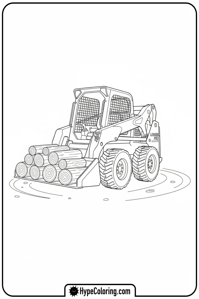 Click to download PDF skid-steer-loader-with-logs - construction coloring pages