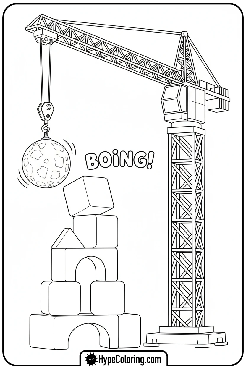Click to download PDF wrecking-ball-tapping-blocks - construction coloring pages