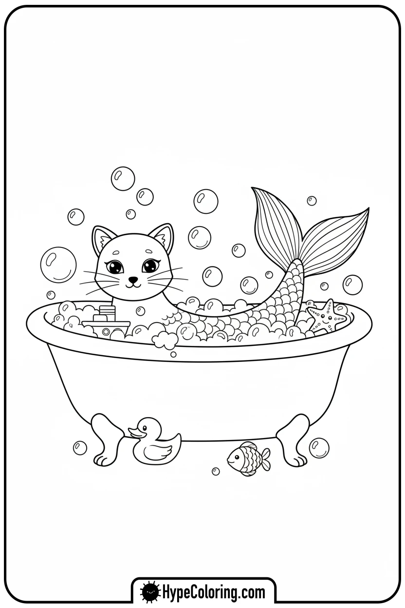 mercat-swimming-in-bathtub - gabby's dollhouse coloring page