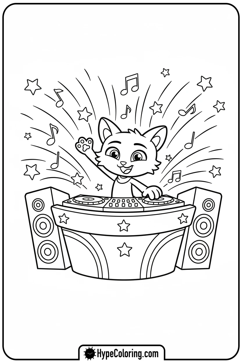 dj-catnip-spinning-records - gabby's dollhouse coloring page