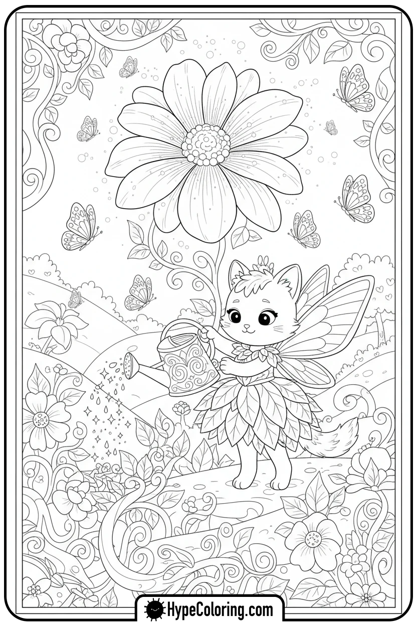 kitty-fairy-gardening - gabby's dollhouse coloring page