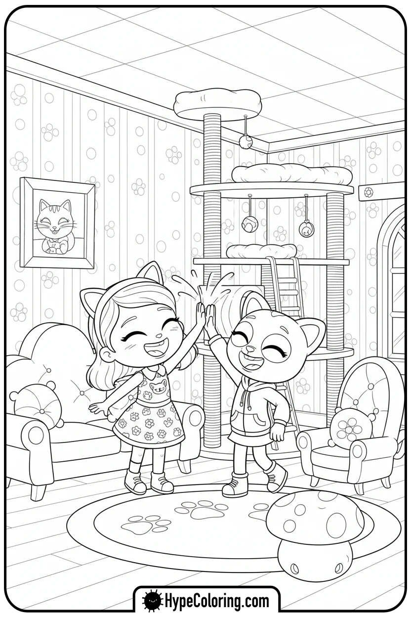 gabby-and-pandy-high-fiving - gabby's dollhouse coloring page
