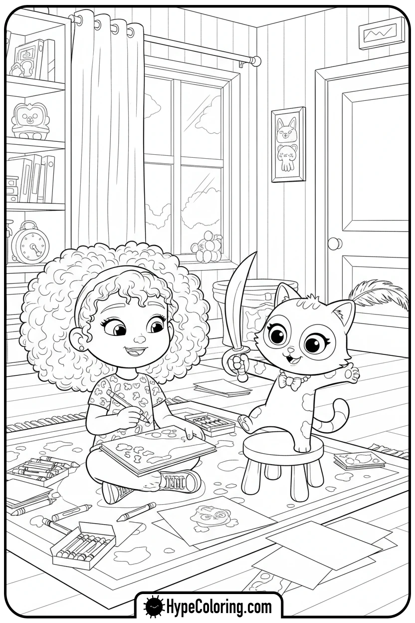 gabby-sketching-pandy-paws - gabby's dollhouse coloring page