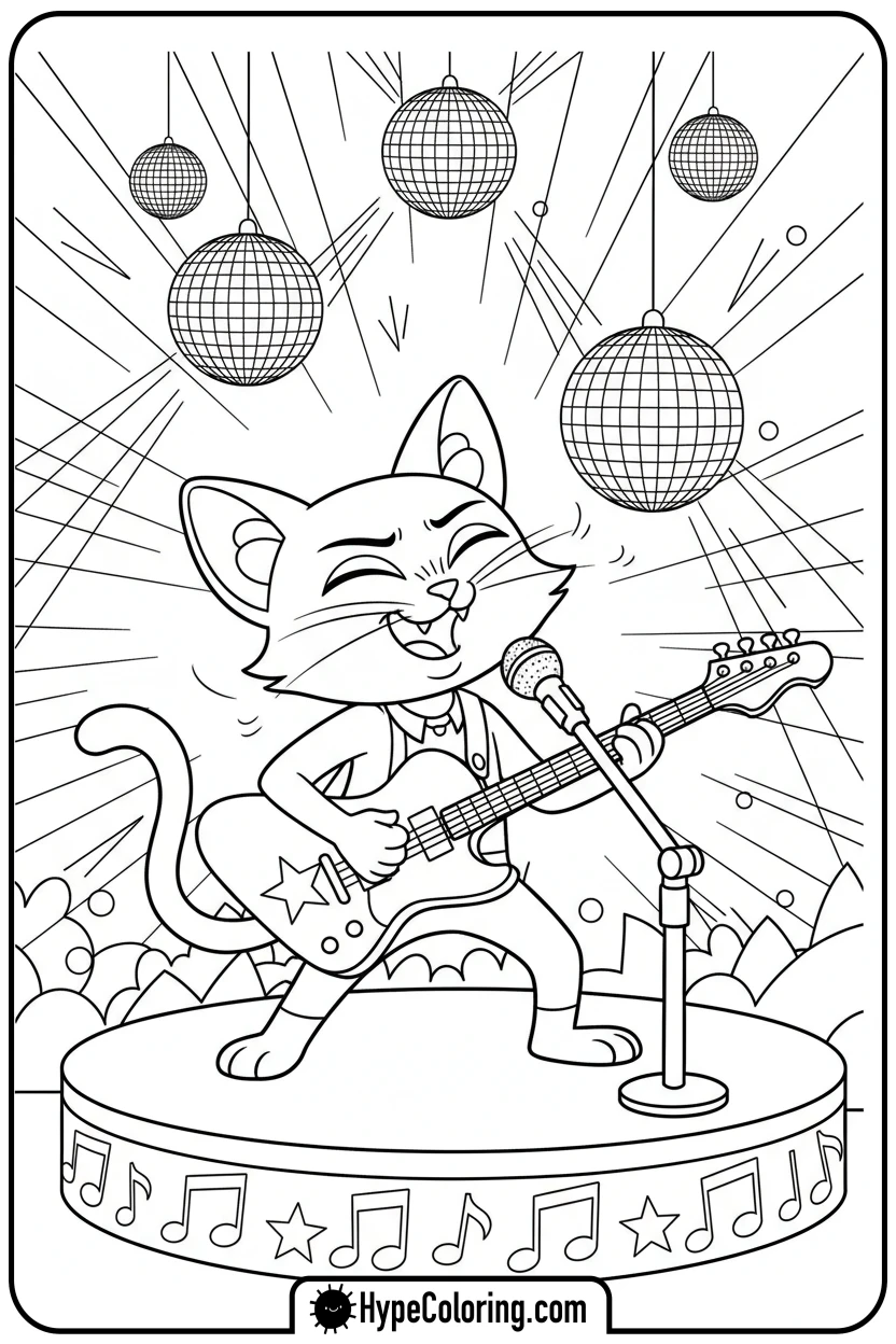 dj-catnip-playing-guitar - gabby's dollhouse coloring page