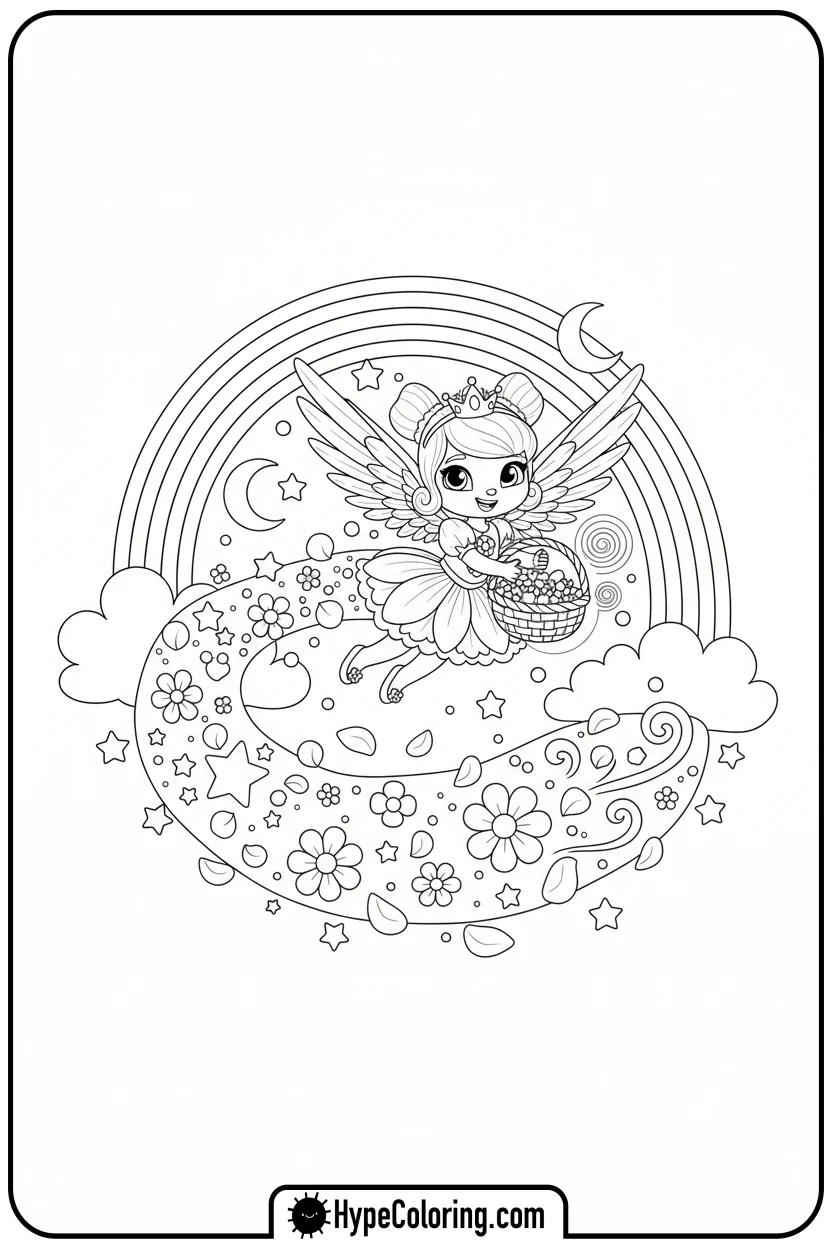 kitty-fairy-flying-through-rainbow - gabby's dollhouse coloring page