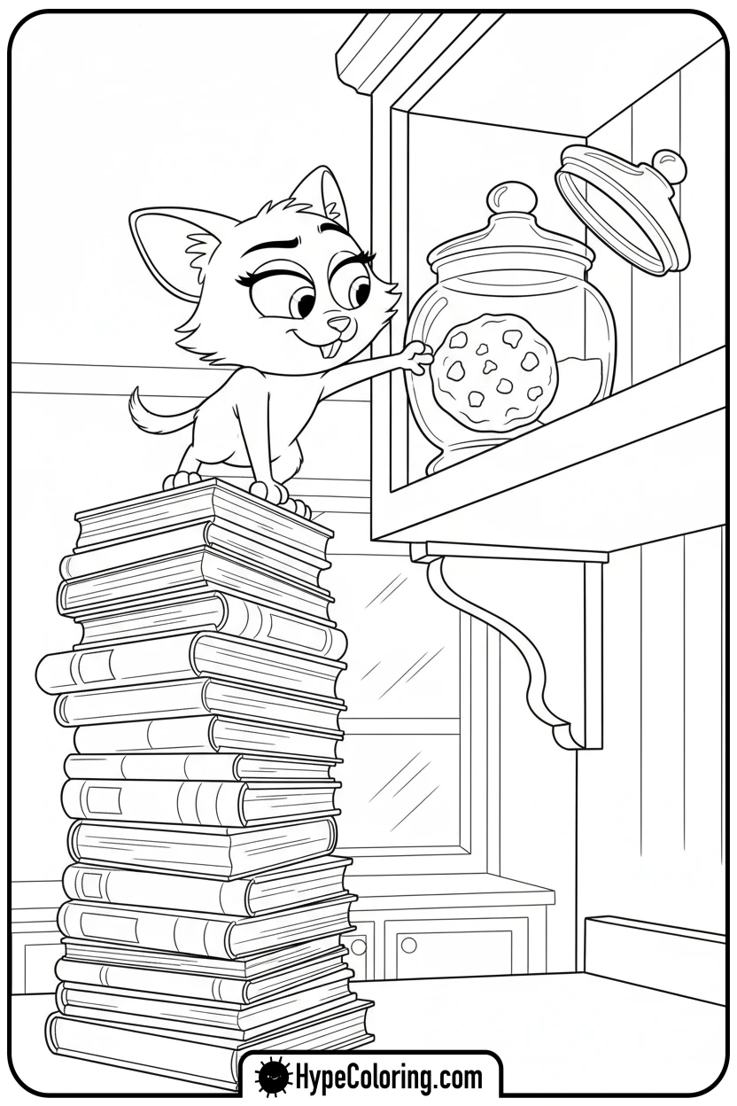 catrat-sneaking-cookie - gabby's dollhouse coloring page