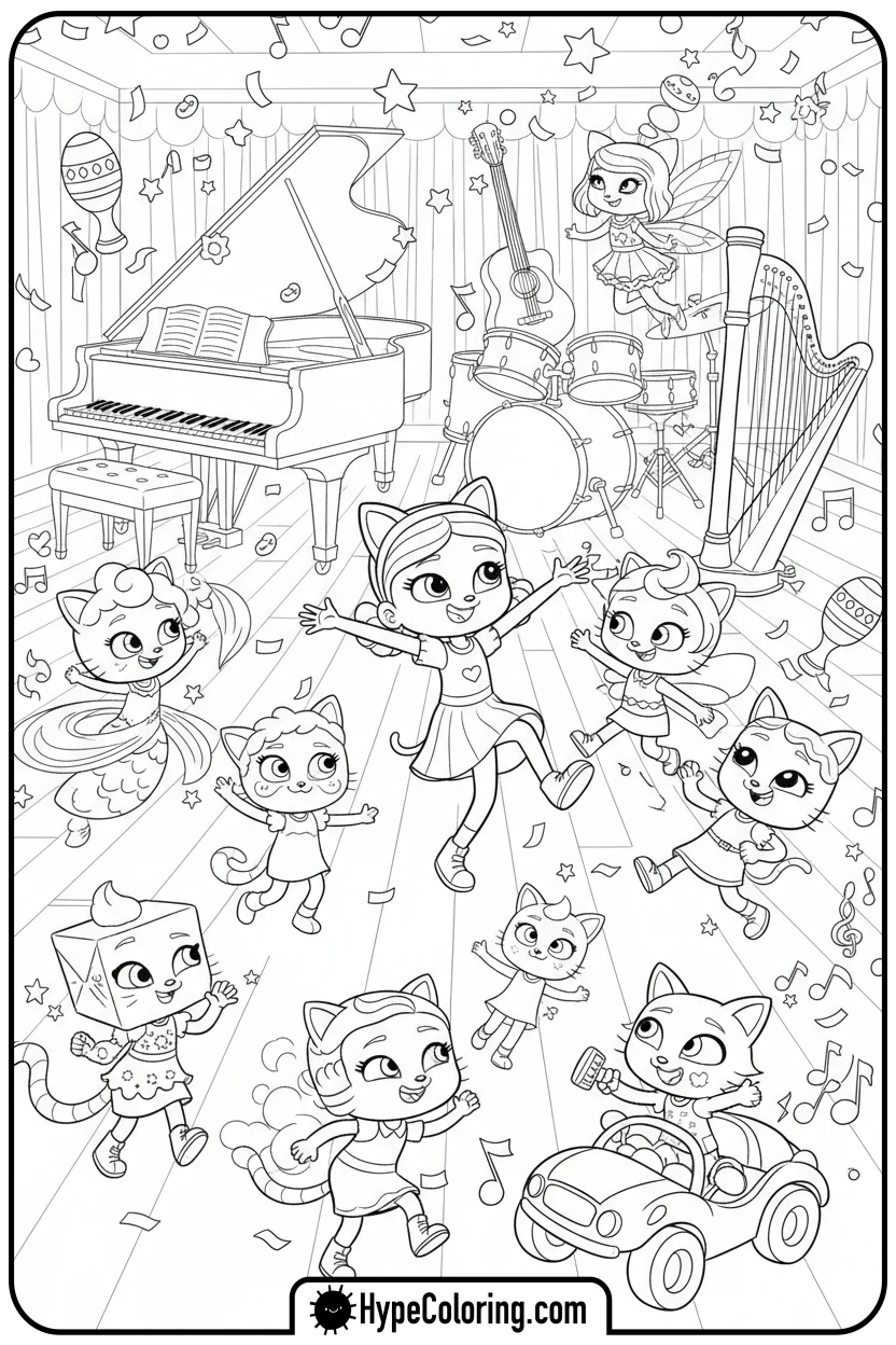 gabby-cats-dance-party - gabby's dollhouse coloring page