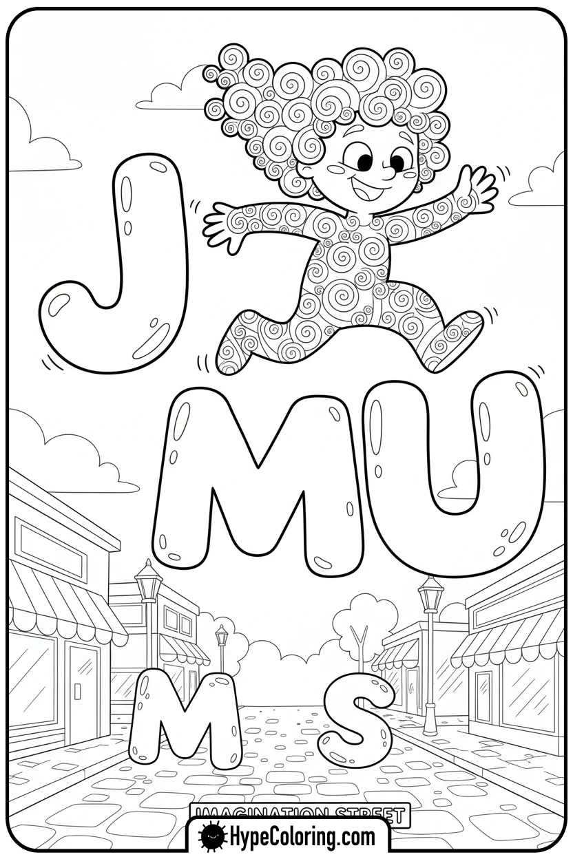 Click to download PDF character-jumping-on-letters - graffiti coloring pages