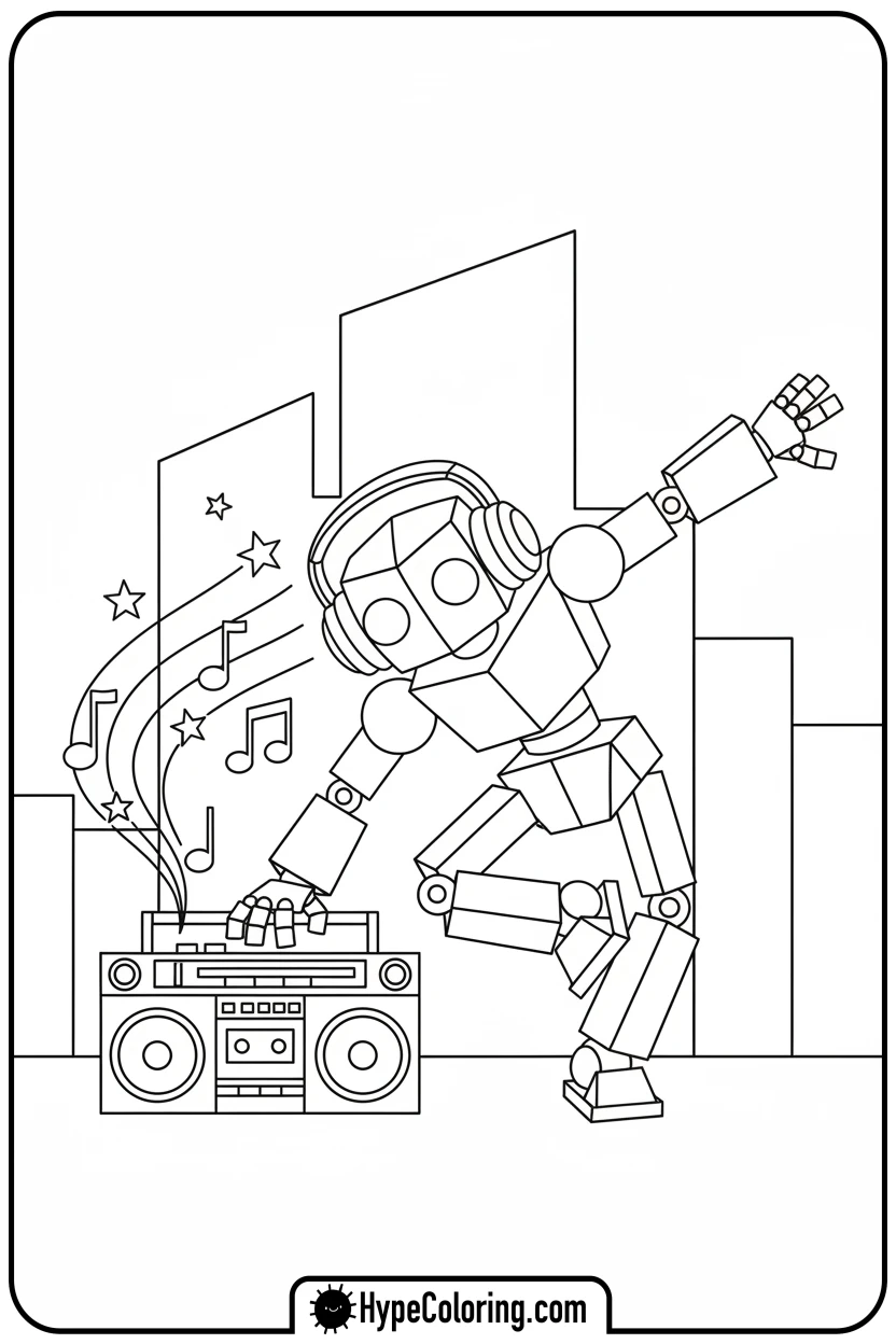 Click to download PDF robot-dancing-with-boombox - graffiti coloring pages