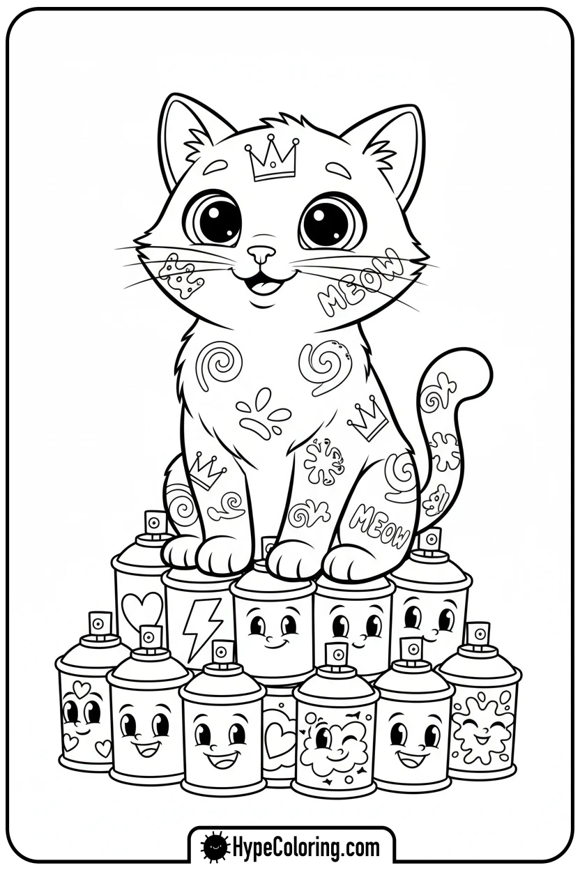 Click to download PDF graffiti-cat-with-cans - graffiti coloring pages