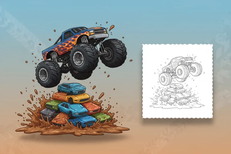 a-hot-wheels-monster-truck - leaf coloring page