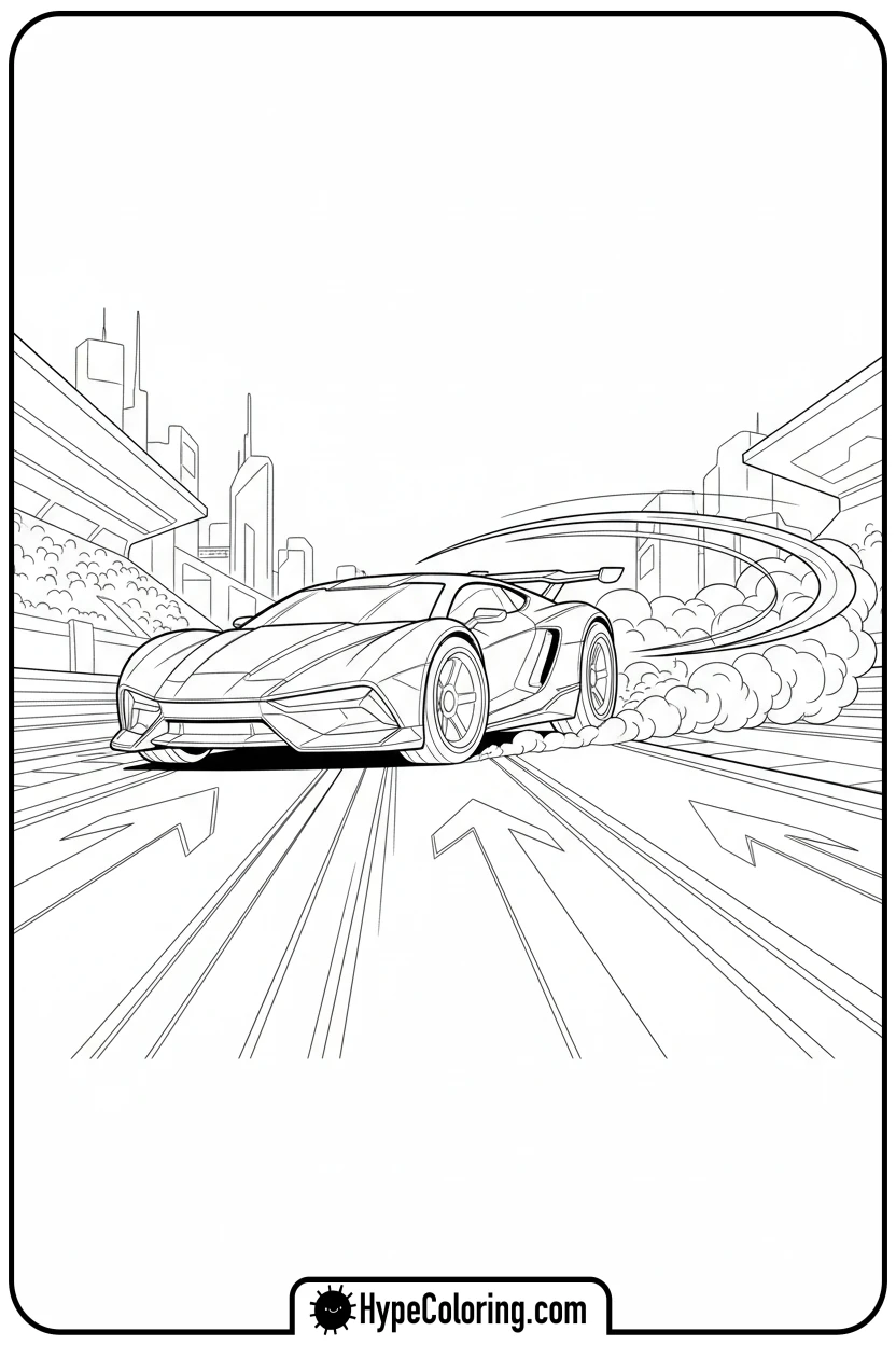 race-car-speeding-on-track - hot wheels coloring page