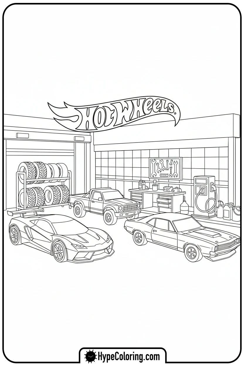 hot-wheels-pit-stop - hot wheels coloring page