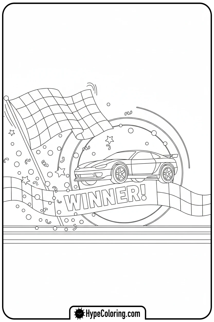 car-crossing-finish-line - leaf coloring page