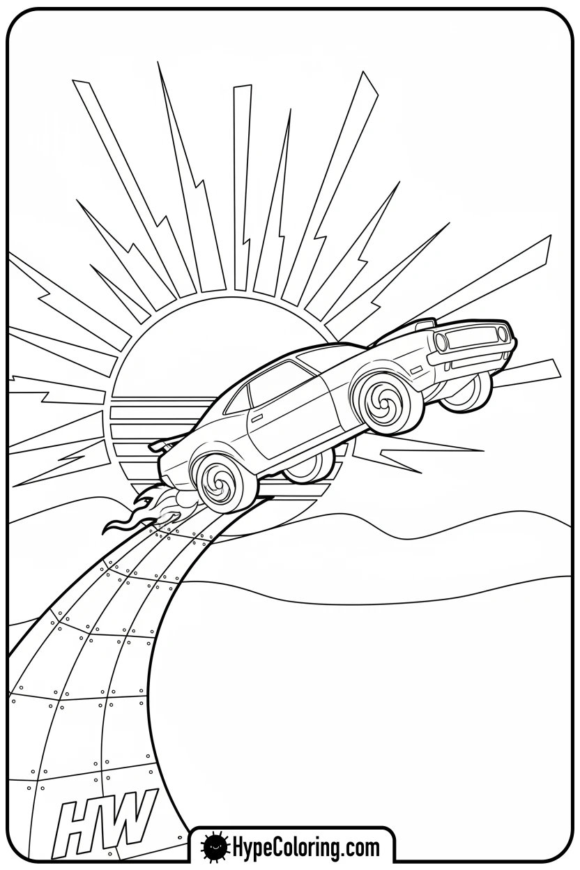 car-jumping-off-ramp - hot wheels coloring page