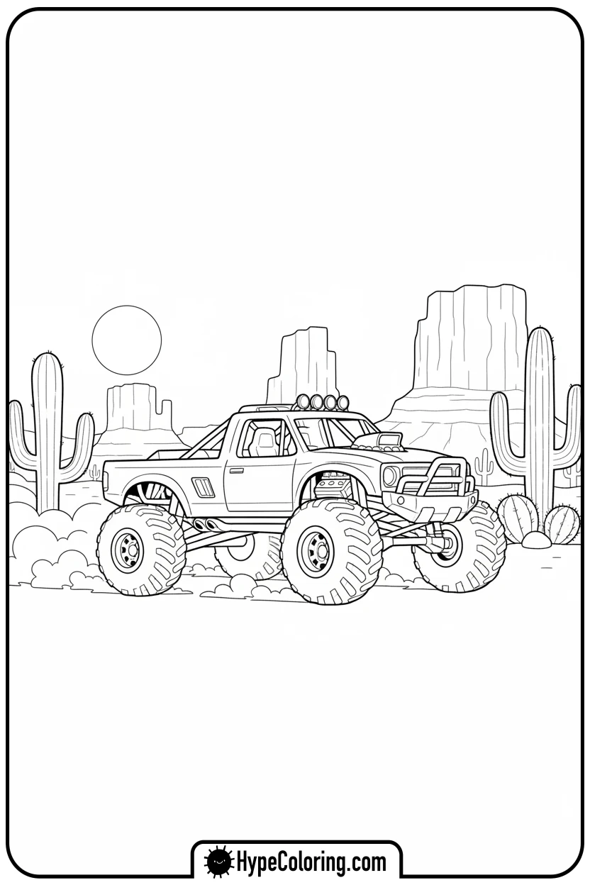 off-road-car-in-desert - leaf coloring page