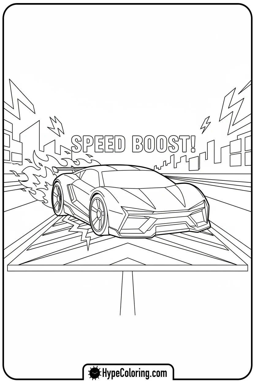 car-hitting-speed-boost - hot wheels coloring page