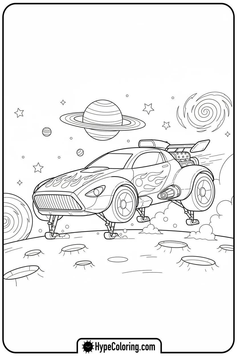 hot-wheels-rocket-car-in-space - hot wheels coloring page