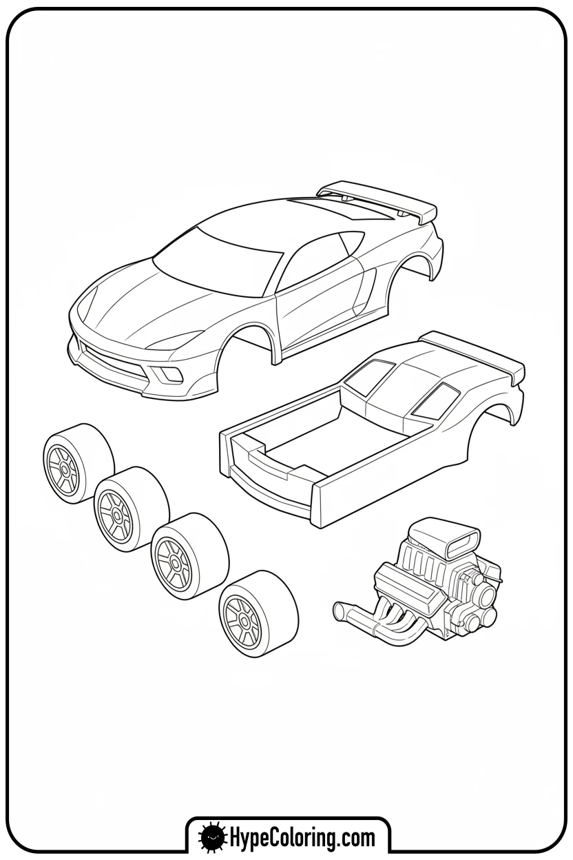 hot-wheels-car-parts-to-assemble - hot wheels coloring page