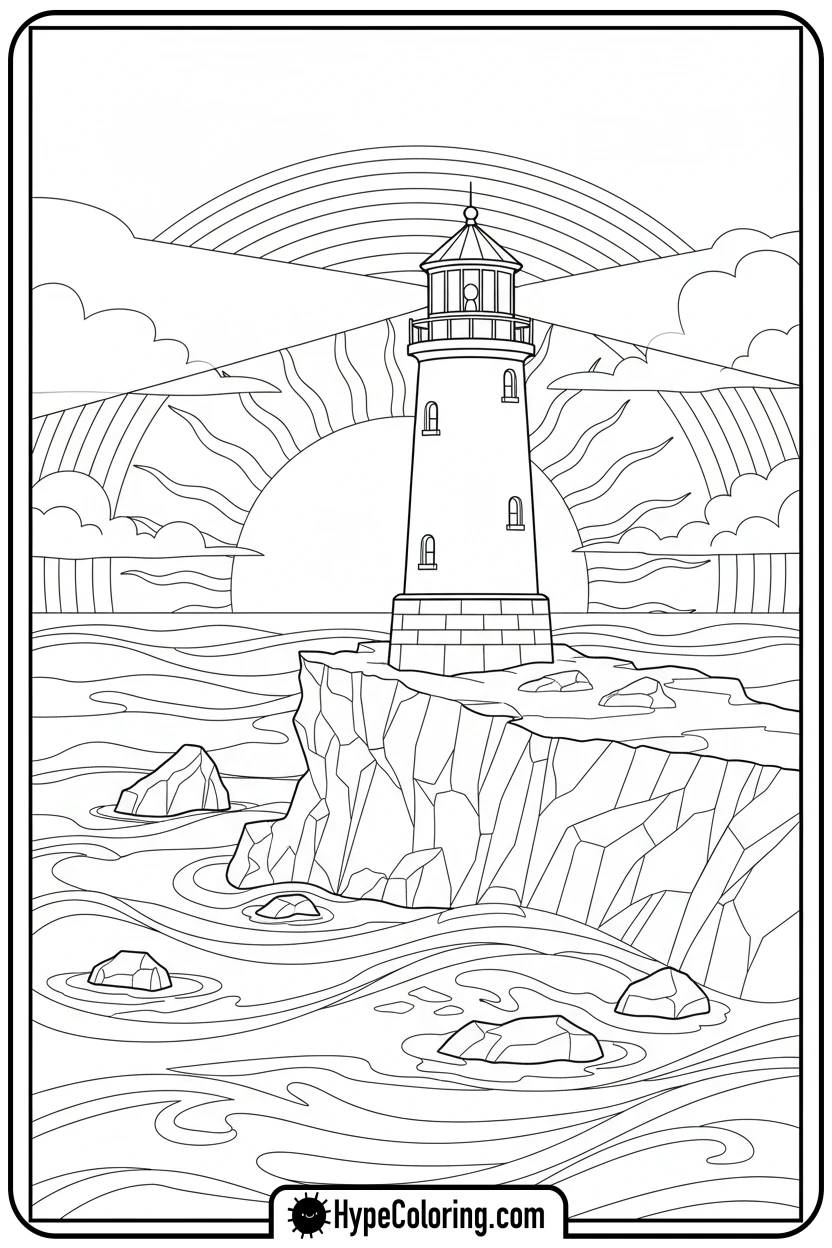 lighthouse-at-sunset - sunset coloring pages
