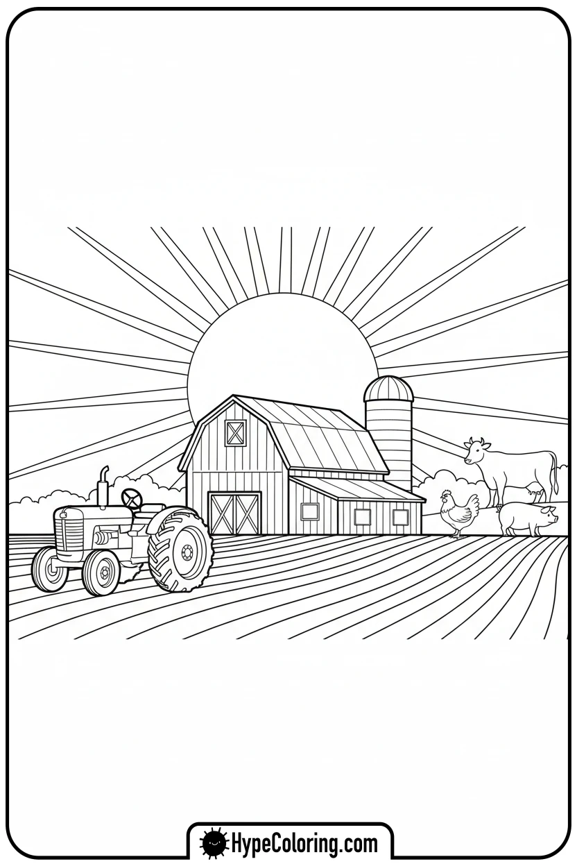 farm-animals-at-sunset - sunset coloring pages