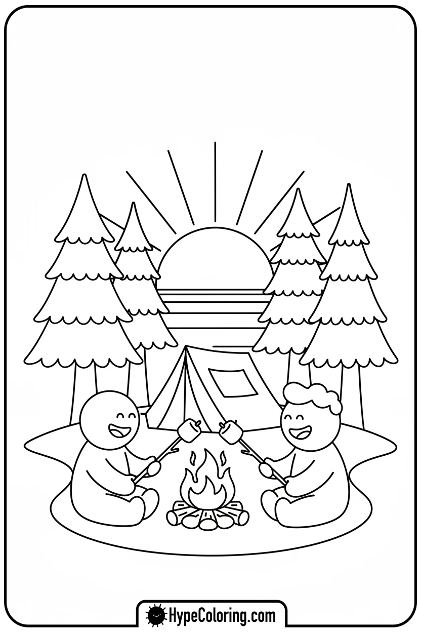 campfire-at-sunset - sunset coloring pages