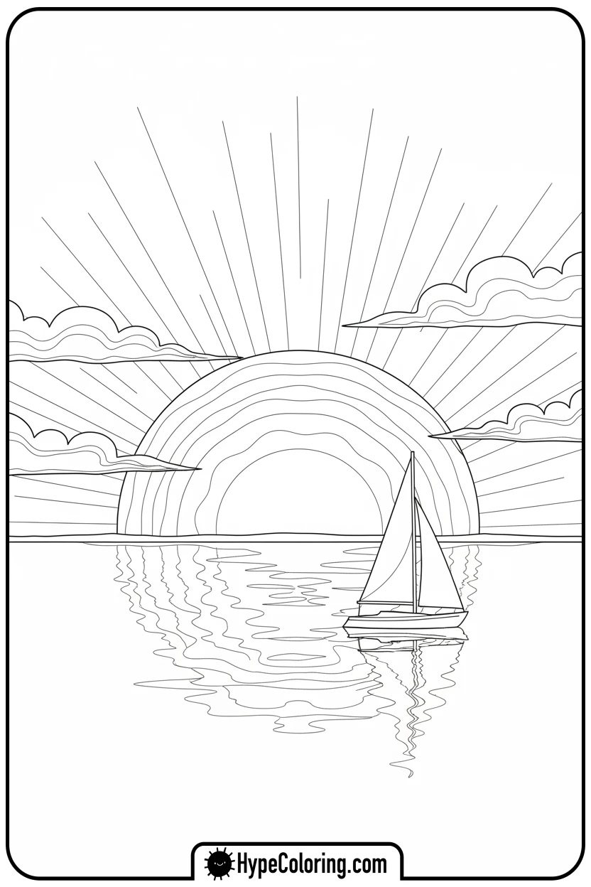 sailboat-on-lake-at-sunset - sunset coloring pages