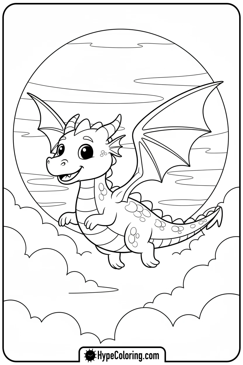 dragon-flying-at-sunset - sunset coloring pages