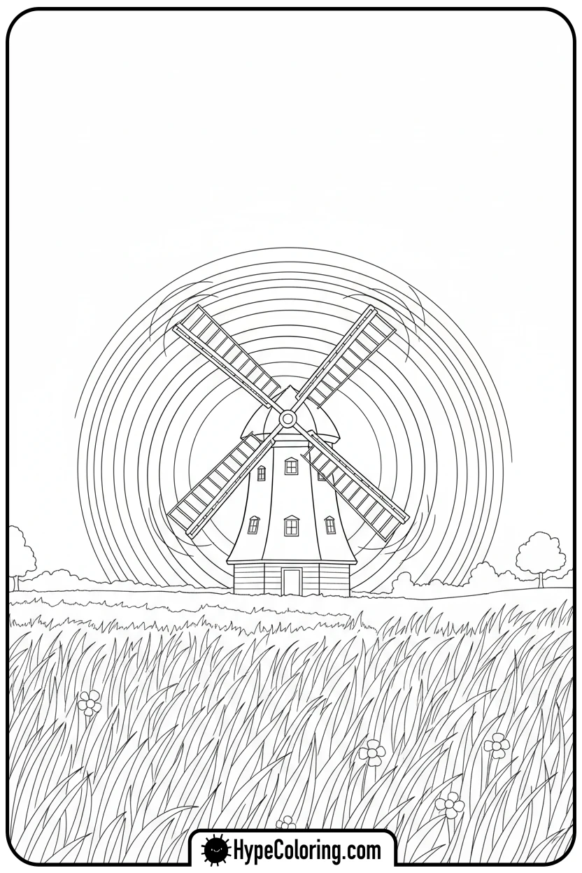 windmill-at-sunset - sunset coloring pages