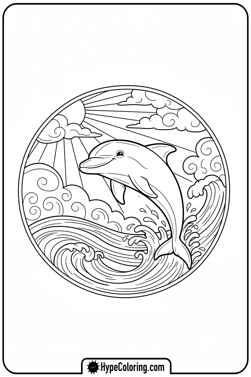 dolphin-jumping-at-sunset - sunset coloring pages