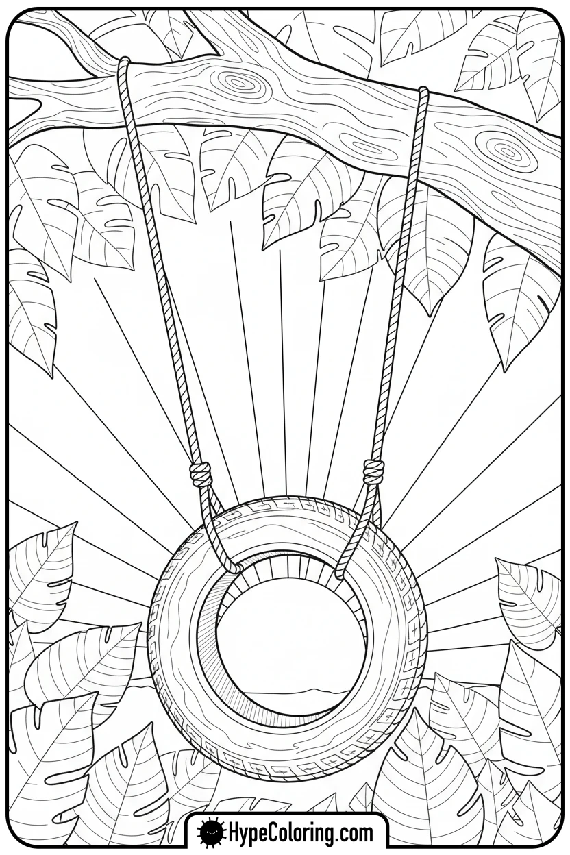 tire-swing-at-sunset - sunset coloring pages