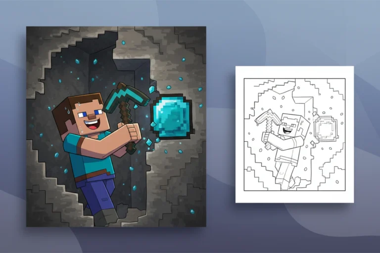 steve-happily-mining-a-block - minecraft coloring pages