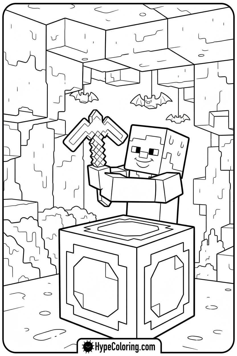 steve-mining-diamond-ore - minecraft coloring pages